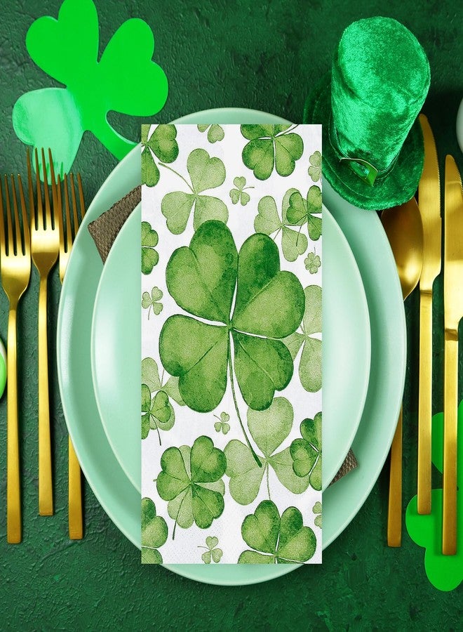 Quera 100 Pcs St. Patrick's Day Guest Napkins Watercolor Clover Paper Hand Towels Disposable Paper Napkins for Irish Party Dinner Bathroom Supplies, 4.3''*7.8'' - Image 5